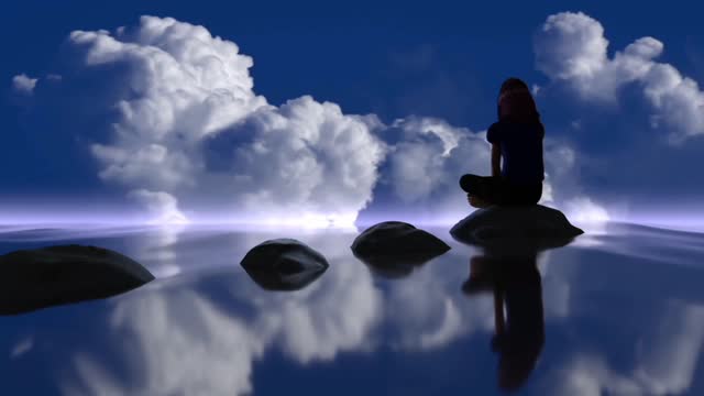 Meditating girl with calm music