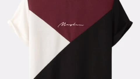 Mens Embroidery Tricolor Knitted #Texture Short Sleeve T-Shirt