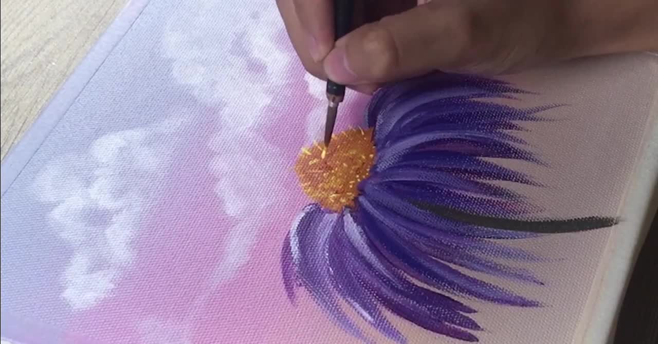 Flower and bee, easy acrylic painting.