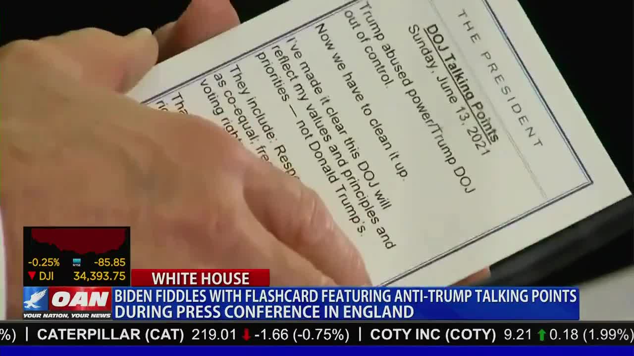 Joe Biden needs a flash card to remind him that he thinks everything is Trump’s fault