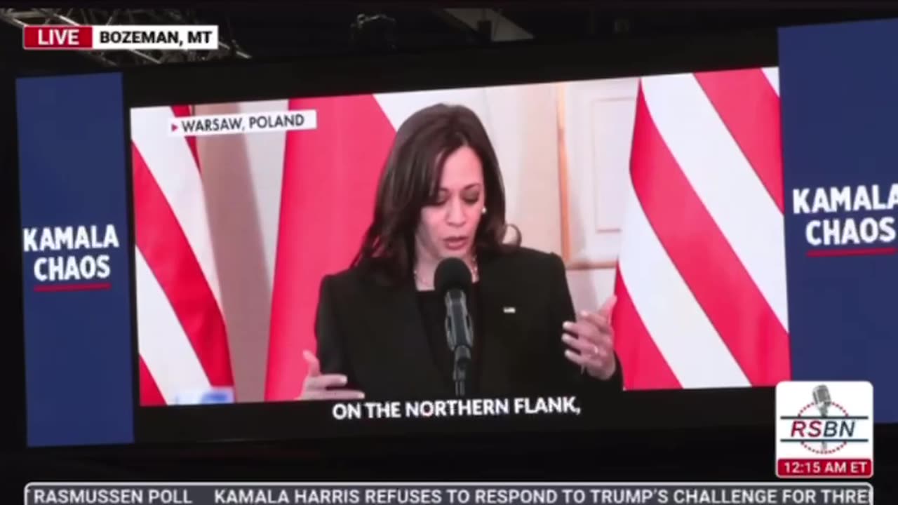 Trump shows video montage of dumb as a box of rocks Kamala