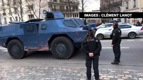 Latest footage from Paris as Macron's minions have brought in armoured vehicles