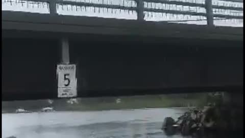 Guy in green shorts cracks beer and jumps into water