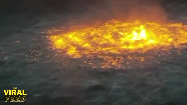 Sea catches fire after gas leak reportedly breaks out