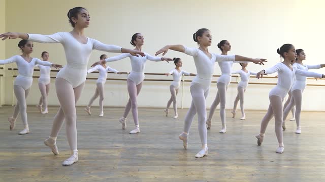 Girls dancing same way and same steps.