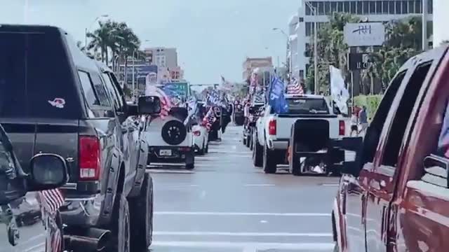 Line of cars and trucks supporting Donald Trump #TRUMP2020