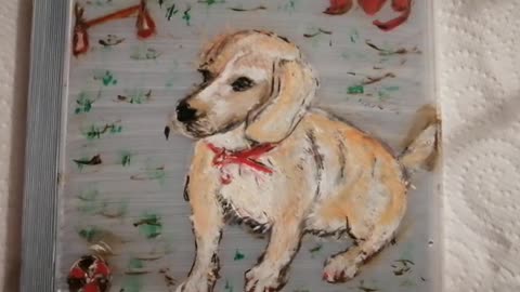 Cute Puppy Painting, upon an old CD Case