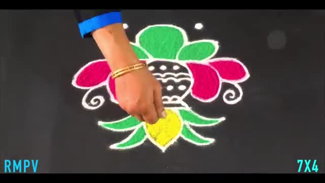 Simple Lotus Flower Rangoli Design with Beautiful Colours