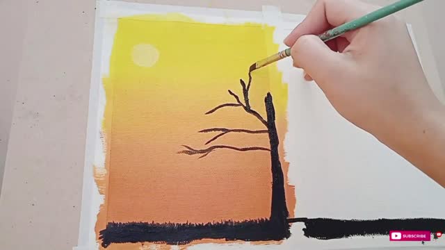 Draw The Shadow Of A Big Tree In The Setting Sun