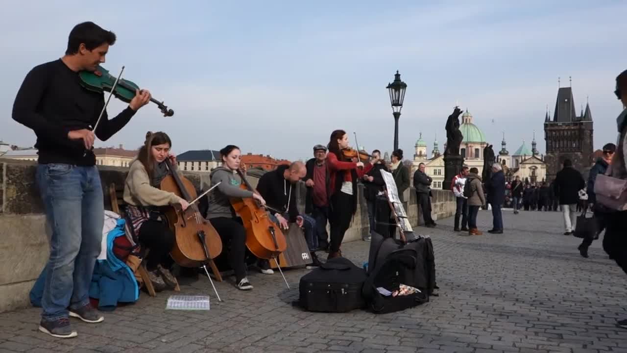 We Will Rock You on Charles Bridge in Prague (violin cover) - Street Music Video