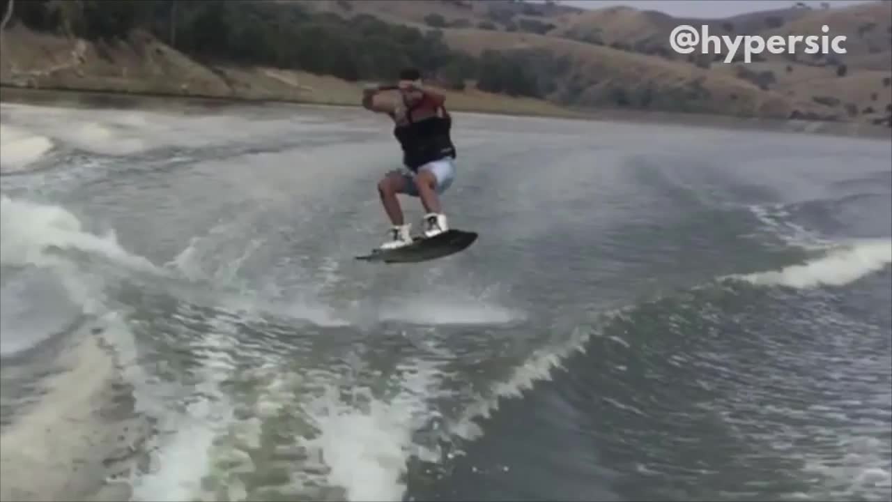 Collab copyright protection - man blue shorts water ski fall