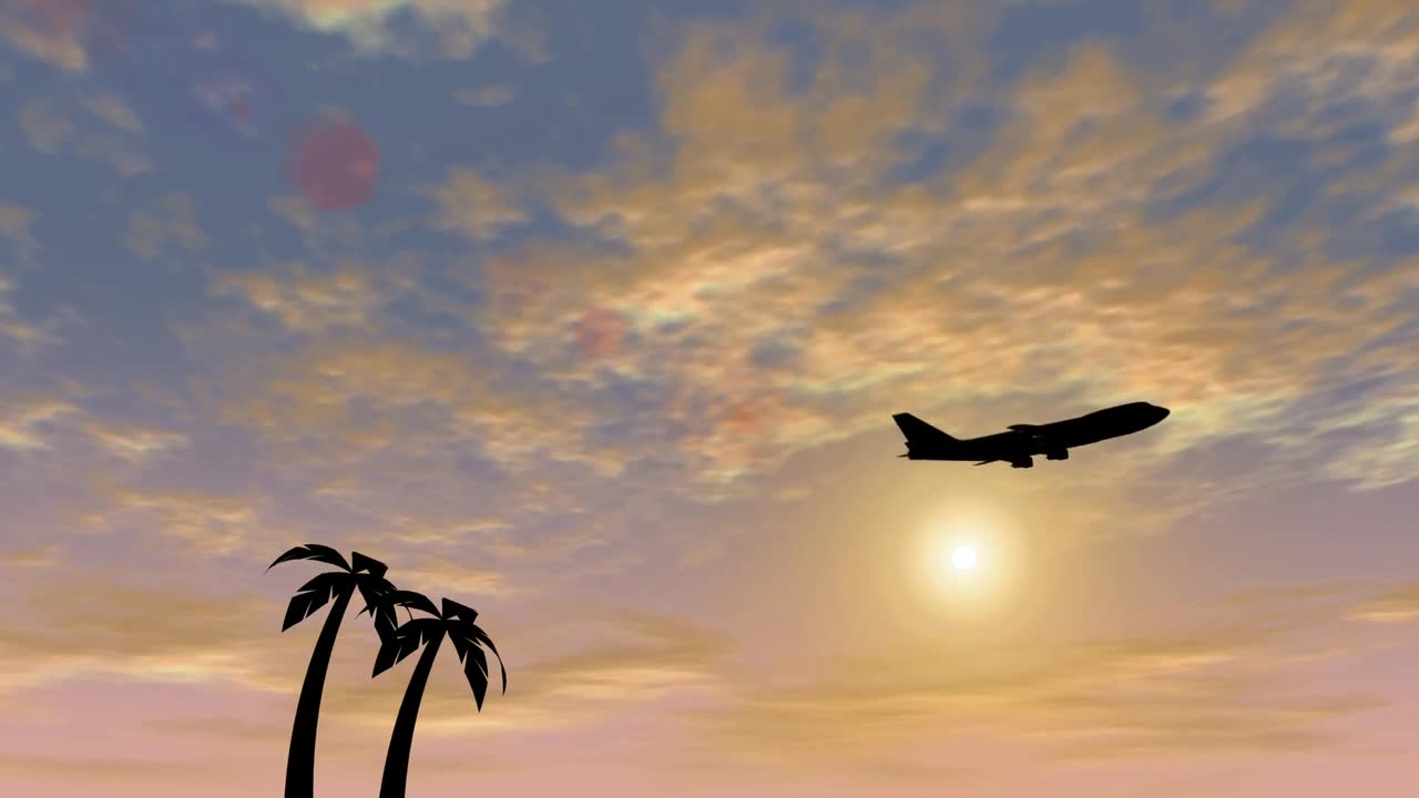 Plane passing during sunset