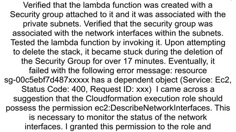 CloudFormation is waiting for NetworkInterfaces associated with the Lambda Function to be cleaned u