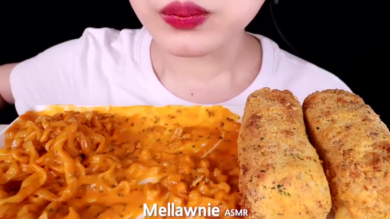 CHEESE STICKS ASMR EATING AND FIRE NOODLES WITH LOVE