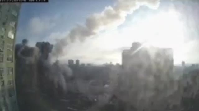 A shell hit a residential building in Kyiv, Ukraine / stop war / stop Russia