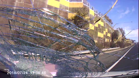 Truck Tyre Blowout Sends Metal Through Windscreen