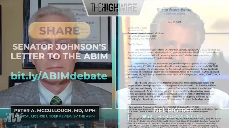As predicted, they are coming after Dr Peter McCullough, Sen Johnson steps in.