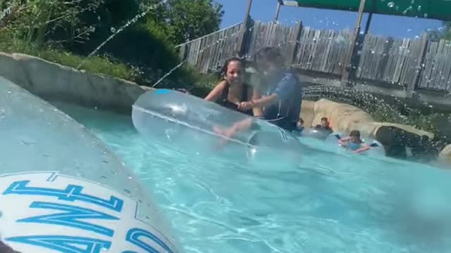 My family relaxing in the lazy river三