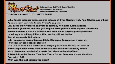 Thursday August 1, 2024 News Blast