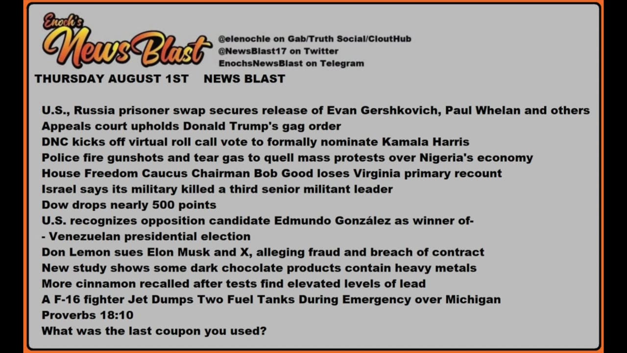 Thursday August 1, 2024 News Blast