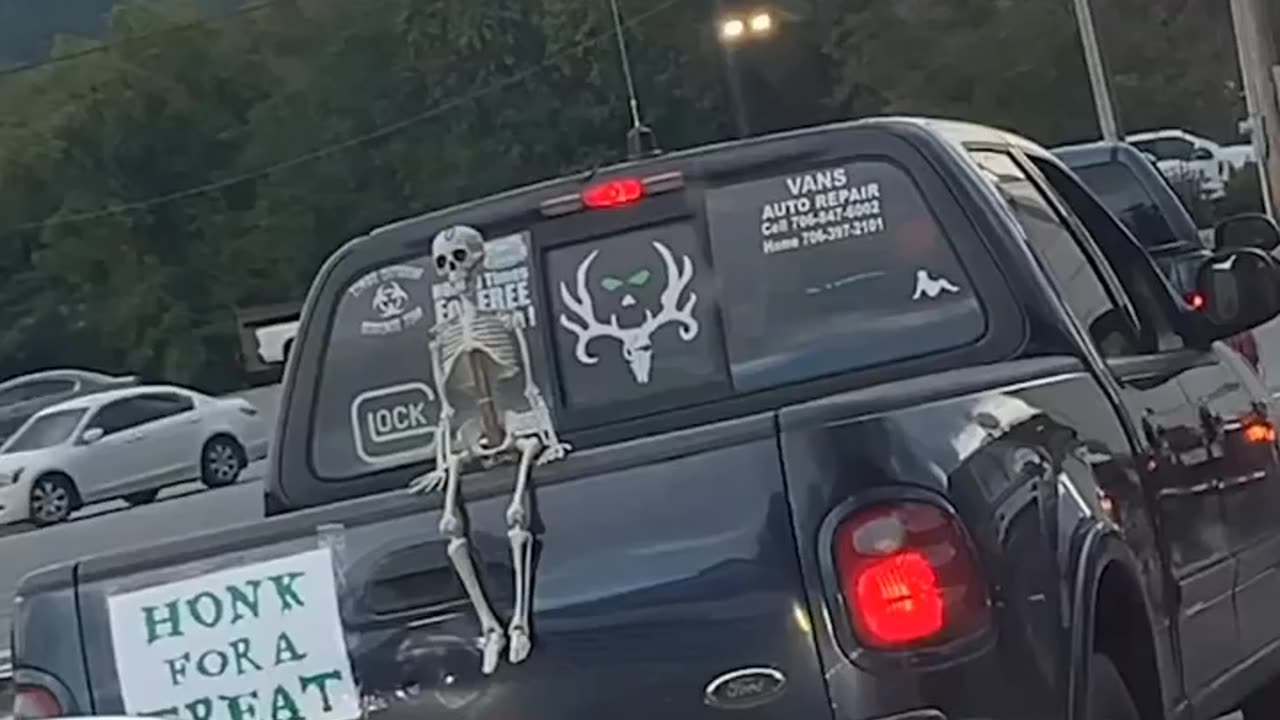 Halloween decorat truck Has funny surprise