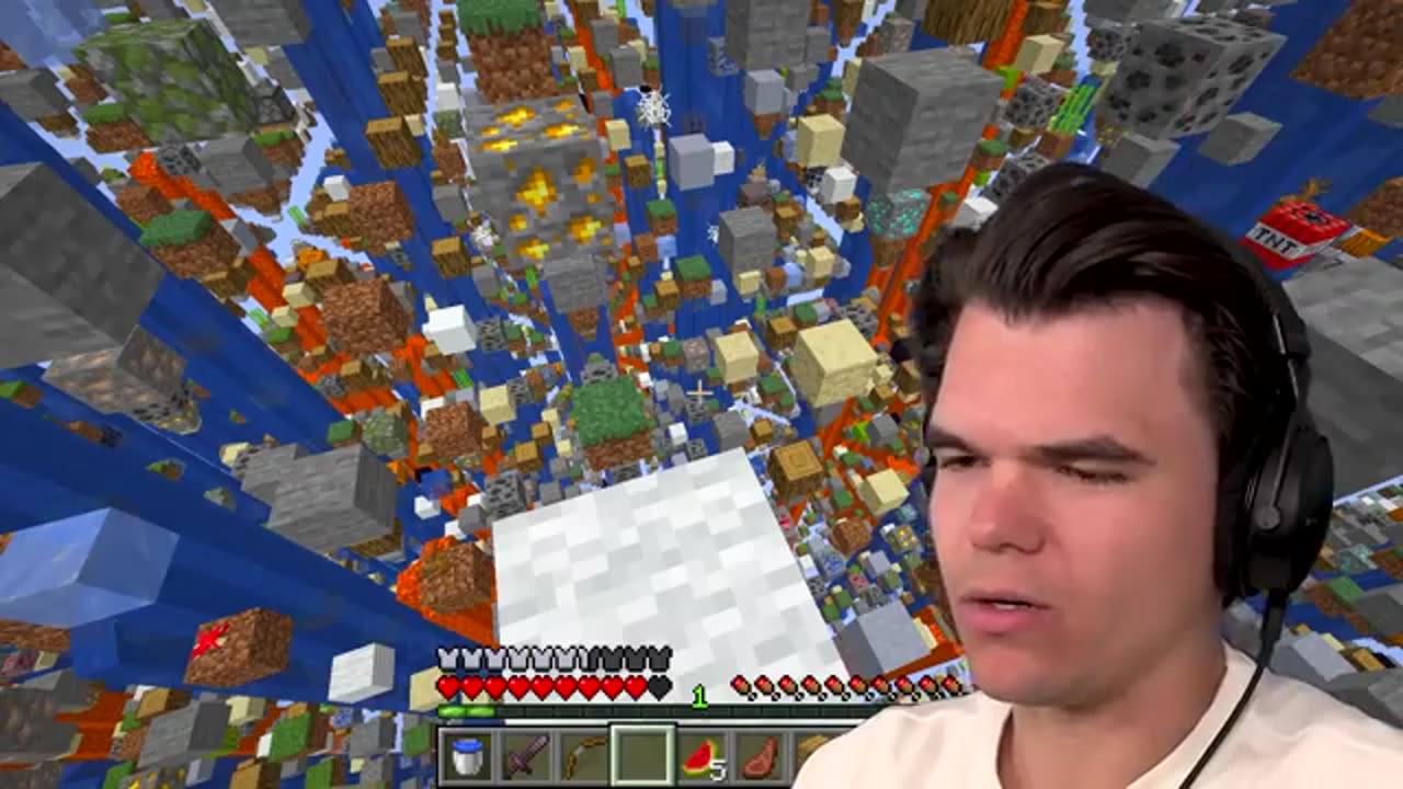 3 Friends vs. A 1v1v1 SKYGRID BATTLE! (Minecraft)