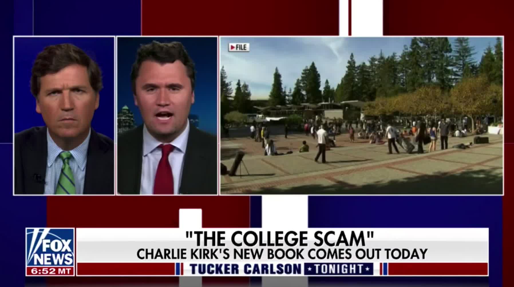 TPUSA's Charlie Kirk tells Tucker Carlson about his new book "The College Scam"