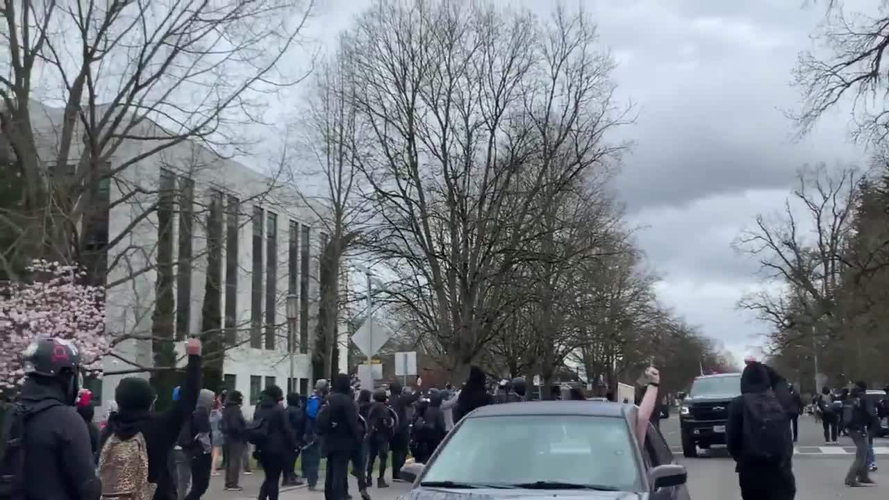 ANTIFA Blocks Road Then Vandalizes Truck