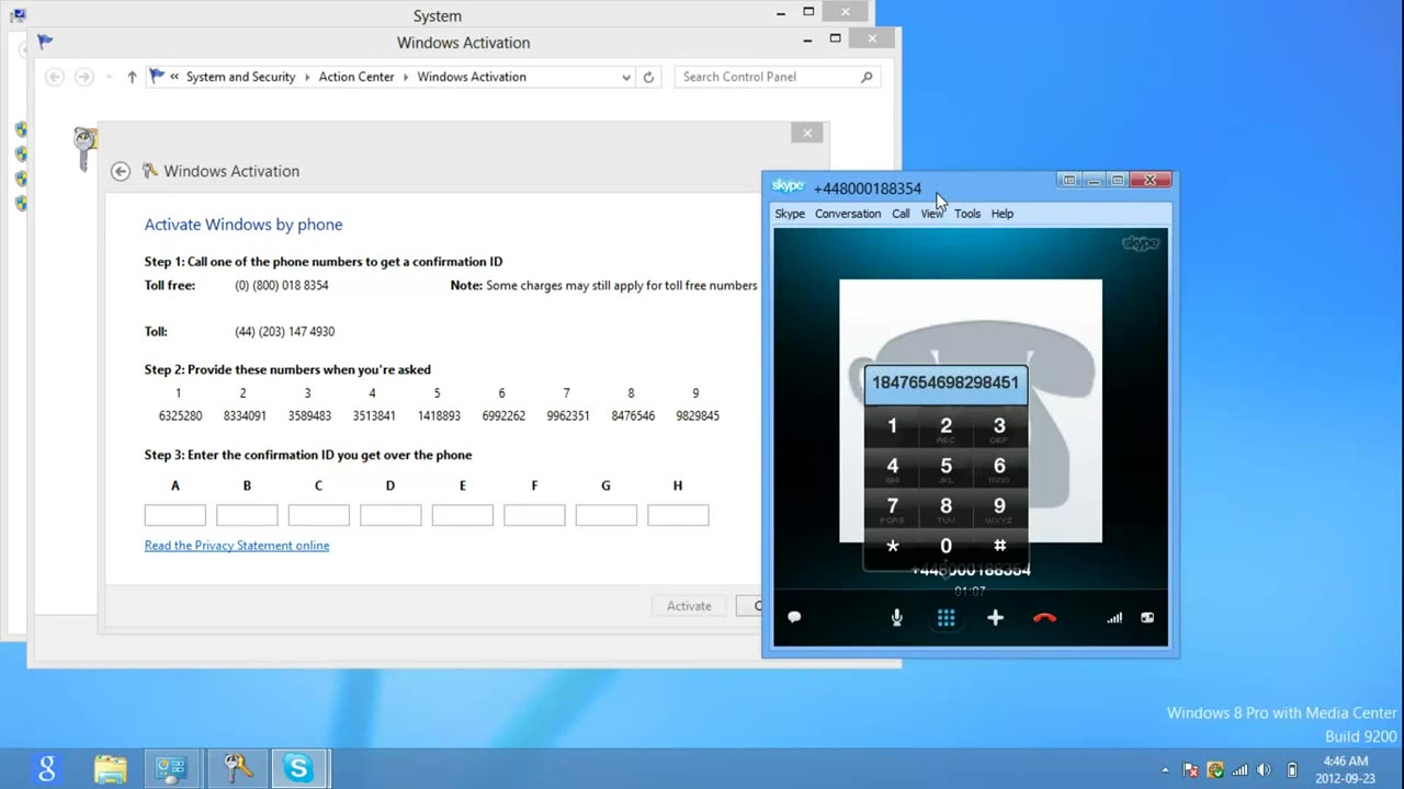 Windows 8 Pro With WMC Permanent Offline Phone Activation