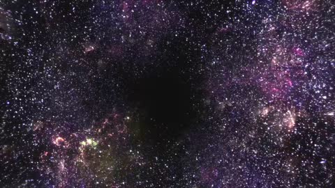 Tube of stars and nebulae in purple in 3D