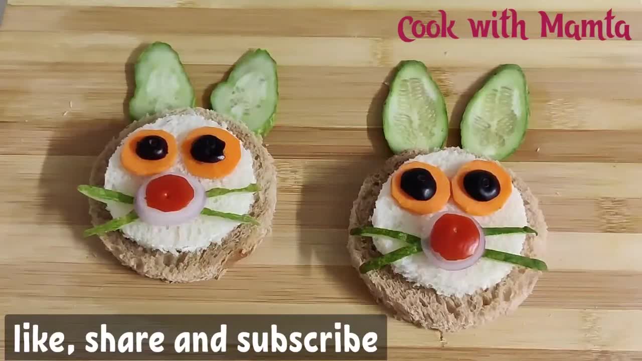 Bunny Sandwich for Kids _ Food Art _ Fireless Cooking _Creative Sandwich Decoration_ Cook with Mamta