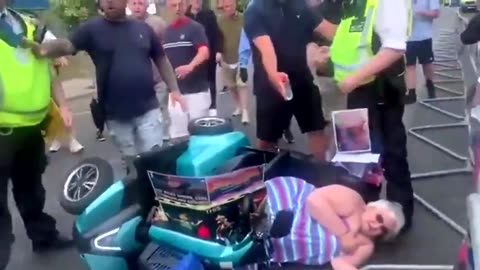 UK system pigs valiantly take down an elderly disabled woman.