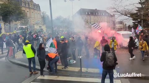 Massive crowd of people on the streets to support the French farmers as fishers now have joined