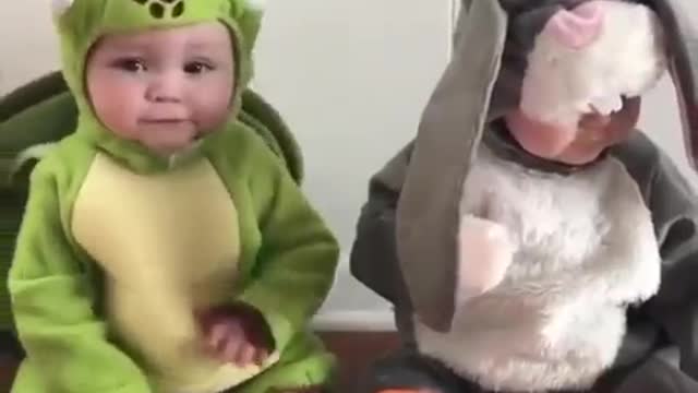 cutest baby with turtle and bunny costume