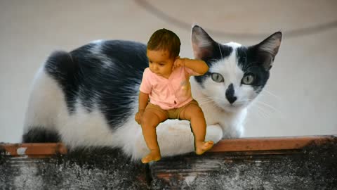 baby and cat