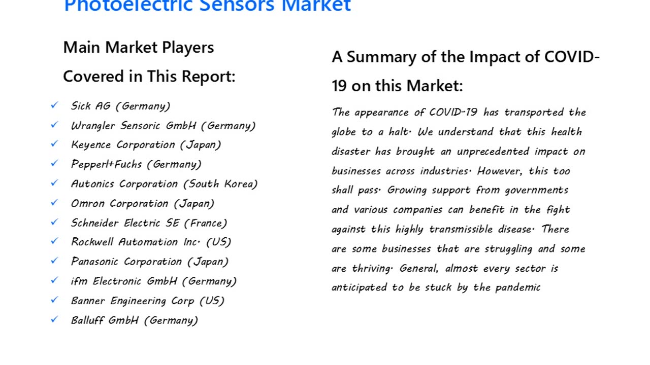 Photoelectric Sensors Market to have a high revenue growth rate over the next few years.