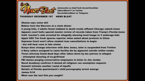 Thursday, December 1, 2022 News Blast #Enoch #NewsBlastReading #NBR