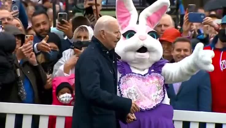 Easter Bunny Frantically Tries to Get Joe Biden's Attention When He Wanders Towards Kids