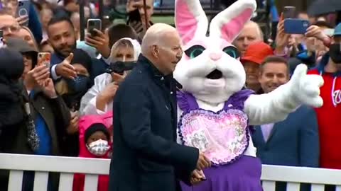 Easter Bunny Frantically Tries to Get Joe Biden's Attention When He Wanders Towards Kids