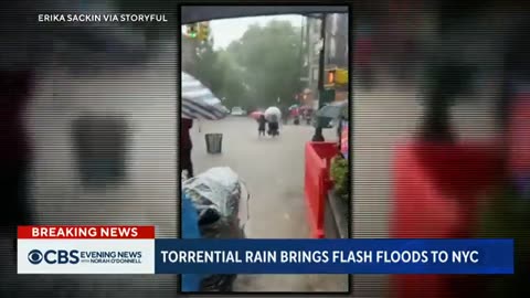 Record breaking rainfall in new york city causes flood.