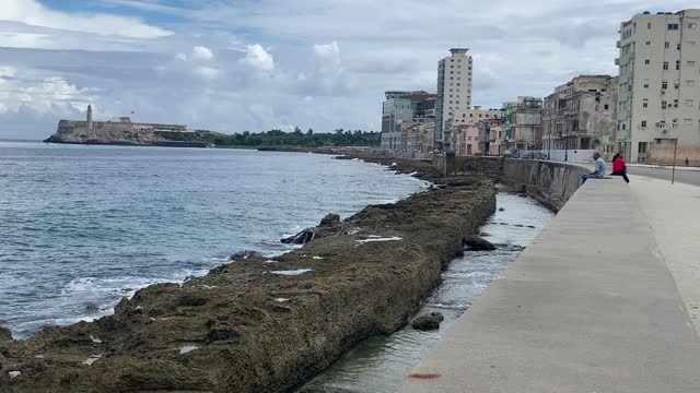 Cuban Caribbean coast-waves crashing against breakwaters1