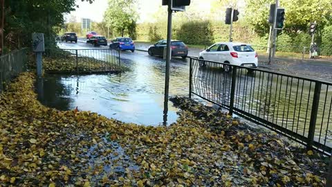 Flooded Road just after a heavy storm Swindon England UK 31st October 2021