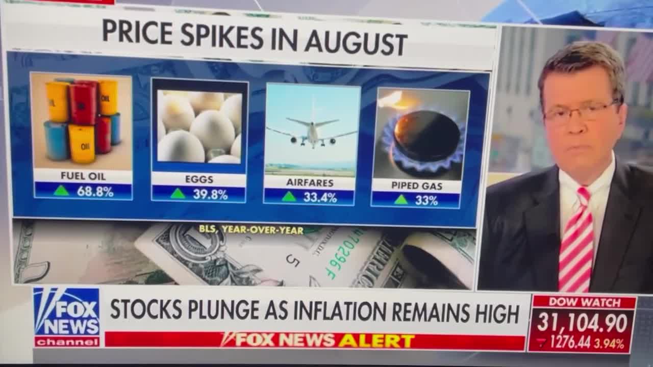 Biden "celebrates" his "Inflation" bill as DOW plummets in real-time on the screen