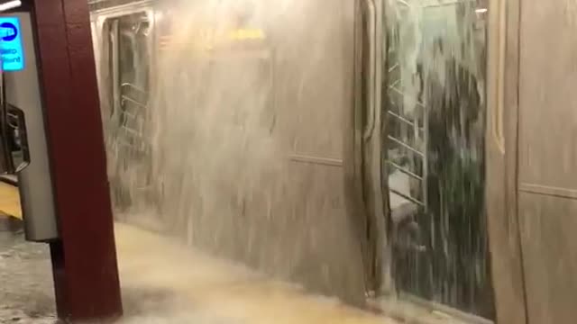Subway rain flooded water platform station