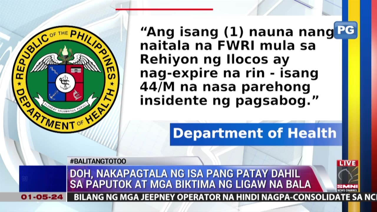 DOH, nakapagtala ng isa pang p a t a y dahil sa paputok