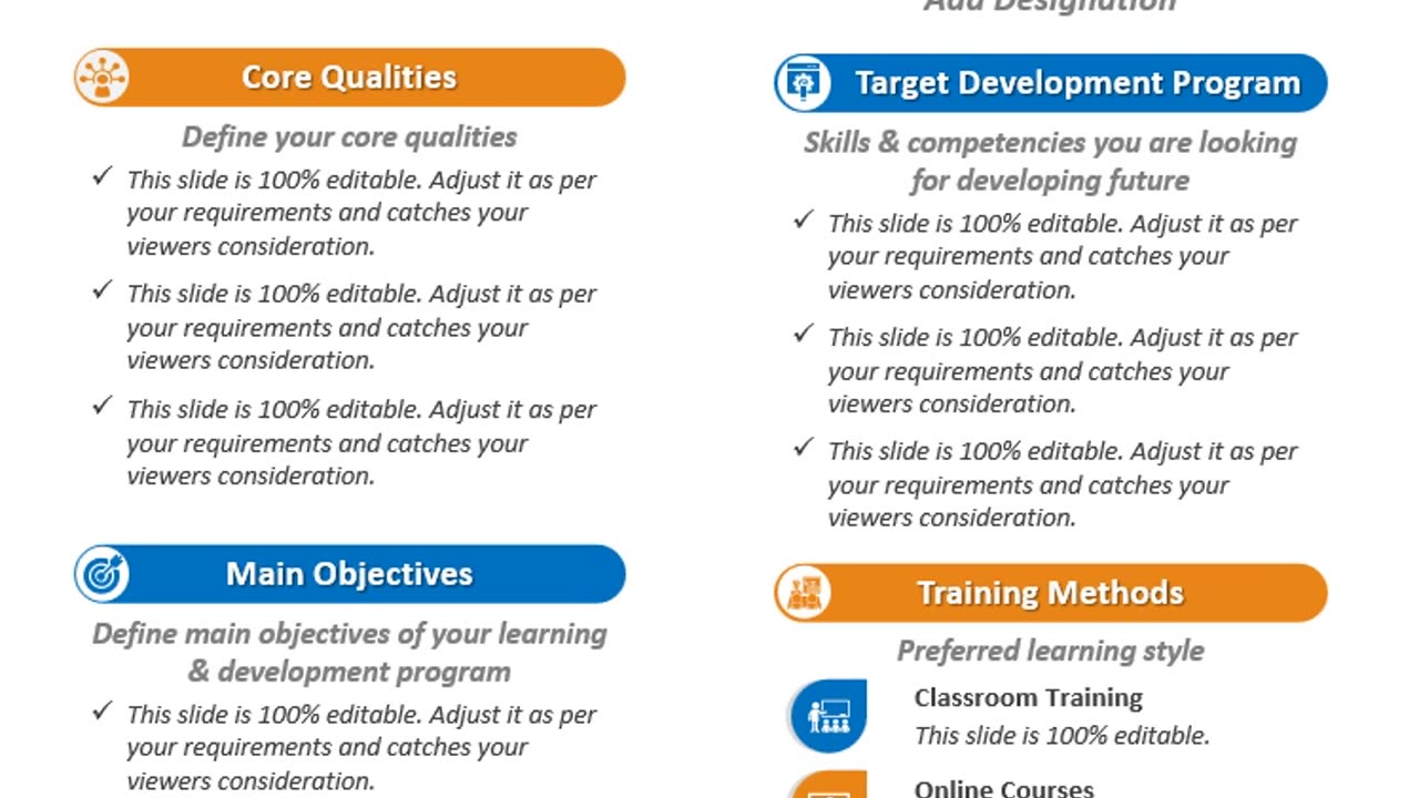 One Page Learning and Development Plan PowerPoint Template