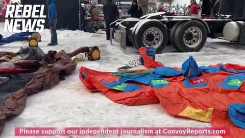 Freedom Convoy sets up bouncy castle outside Justin Trudeau's office for the children