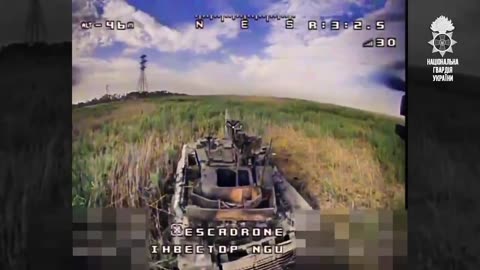 A Ukrainian drone takes out a damaged Russian T-90M tank.