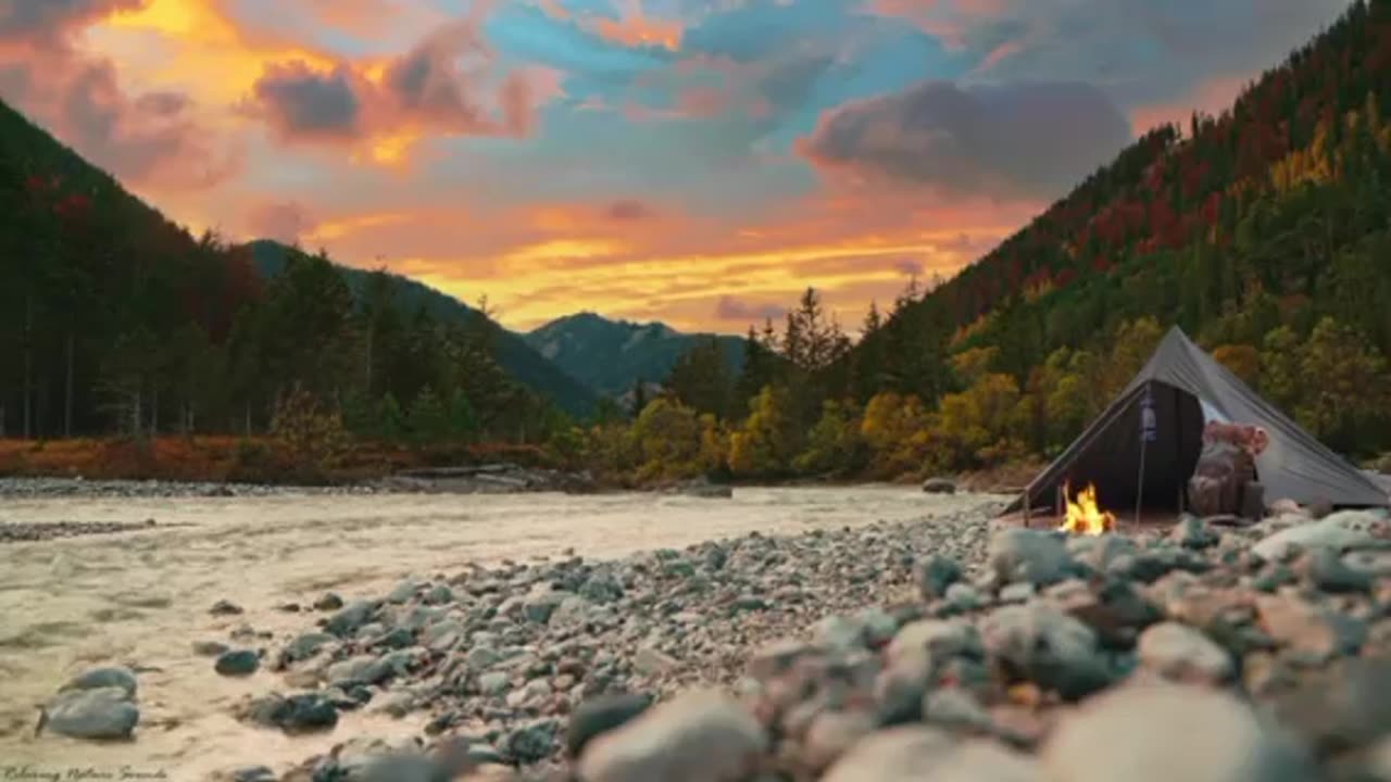 Natural sound relaxing - River sound campfire