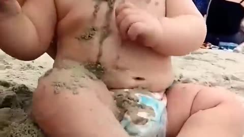 Funny baby reaction on the beach __ #shorts